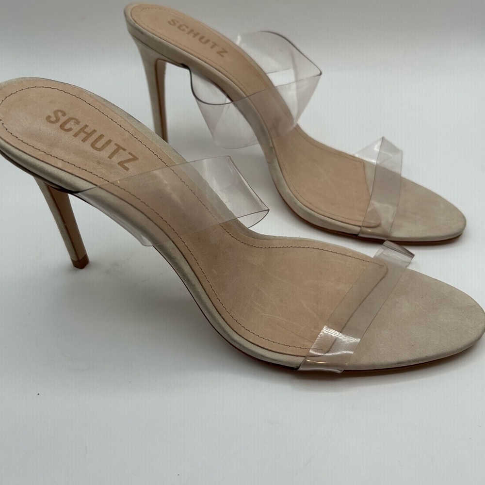 SCHUTZ Ariella Sandal |Double Clear Vinyl Straps |stiletto heel | in nude - Picture 5 of 13